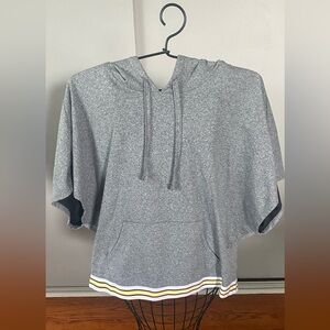 Gray Hooded Top with Striped Hem